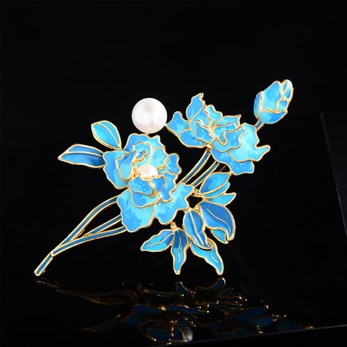 Image of Dainty Flower Brooch Pin for Women Graceful Peony Pearl Enamel Badge Lapel Pin Brightly Colored Corsage Pin Chic Banquet Party Jewelry Dress Accessories Gift