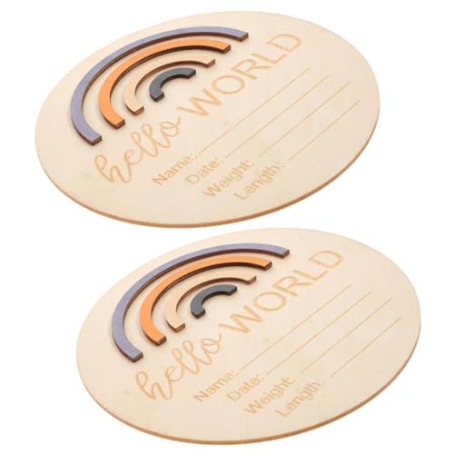 Yardwe Wooden Baby Announcement Sign 2 Pieces Newborn Name and Milestone Decor