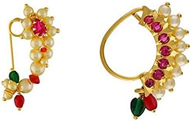 Big Size Traditional Maharashtrian Nose ring without piercing Pearl Gold Plated Nath Clip On Nose Ring For Women