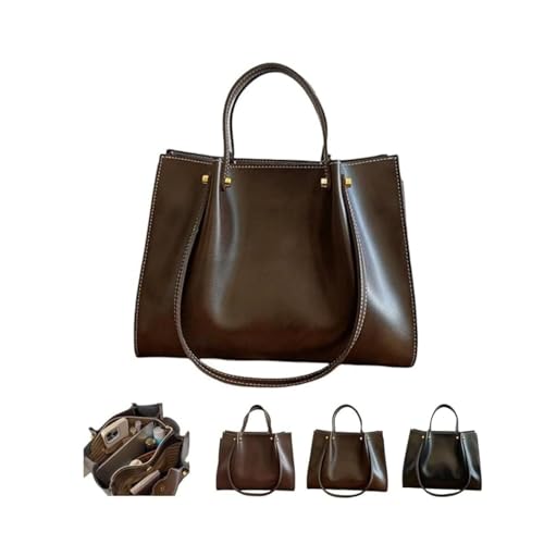 Large Capacity Slouchy Work Tote Bag with Zipper, Leather Shoulder Bag for Women, Women's Totes Shoulder Bags, Soft Leather Handbags for Women (Coffee)