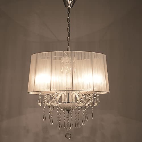 Lustre moderne romantique d55 cm en tissu blanc pour éclairer une pièce sombre