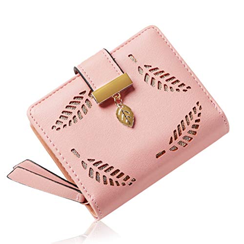 kuou Cute Leather Wallet Purses Women Fashion Short Purse Ladies Purse Clutch Holder Case Leaf Pendant Coin Zipper Short Purse