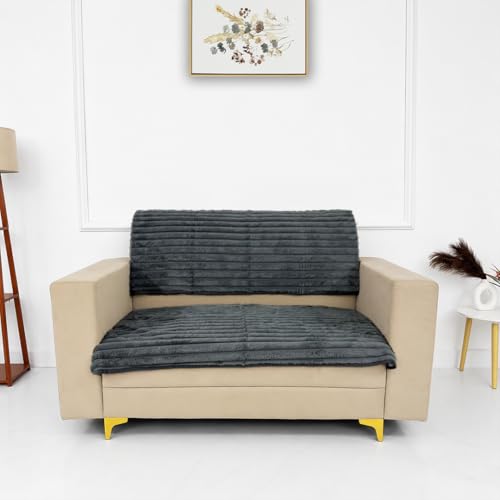 Image of Homerz Premium Rabbit Fur Sofa Cover with Anti-Skid Backing, Soft Plush Fabric Sofa Protector for Living Room Furniture (Grey, 2 Seater, Seat Cover with Backrest)