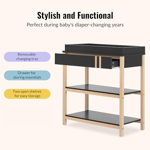 Image of Dream On Me Soho Baby Changing Table in Matte Black Vintage, Crafted with Sustainable New Zealand Pinewood, BSA & Greenguard Gold Certified, Portable Changing Table
