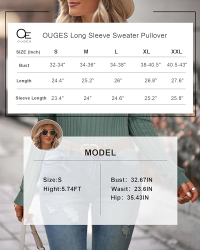 Image of OUGES Womens 2024 Spring Summer Tops Basic Slim Fit Sweaters Turtleneck T Shirts Business Casual Outfits