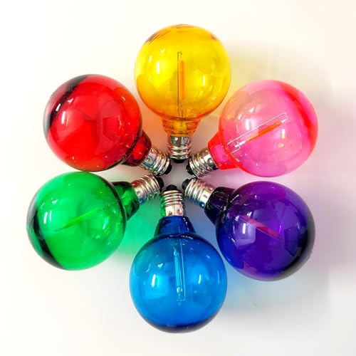 Image of 30 Pack G40 Colored LED Bulbs 1 Watt - Red, Green, Blue, Purple, Pink, Yellow String Lights - Plastic Shatterproof E12 Base Outdoor Replacement for Christmas Halloween, 120 Volt