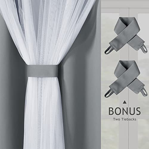 BONZER White Sheer Tulle Overlay Blackout Curtains Grommet Top Mix and Match Curtains for Living Room, Cloud Grey, 52x84 Inch, Set of 2 Panels - Image 4