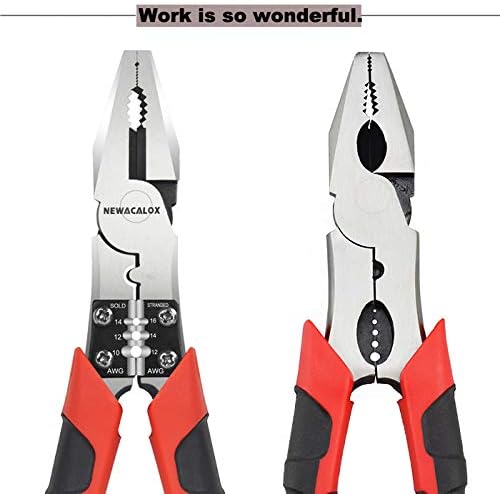 Lineman's Pliers, Big Combination Pliers with Wire Stripper/Crimper/Cutter Function, Heavy Duty Side Cutting High-Leverage Plier, NEWACALOX (MLNEW03A)