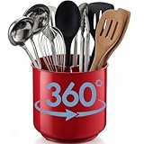 Red Extra Large and Sturdy Rotating Utensil Holder with No-Tip Weighted Base, Removable Divider, And Gripped Insert | Rust Proof and Dishwasher Safe by Cooler Kitchen