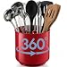 Extra Large Rotating Utensil Holder with Sturdy No-Tip Weighted Base, Removable Divider, And Gripped Insert | Rust Proof and Dishwasher Safe: Red by Cooler Kitchen