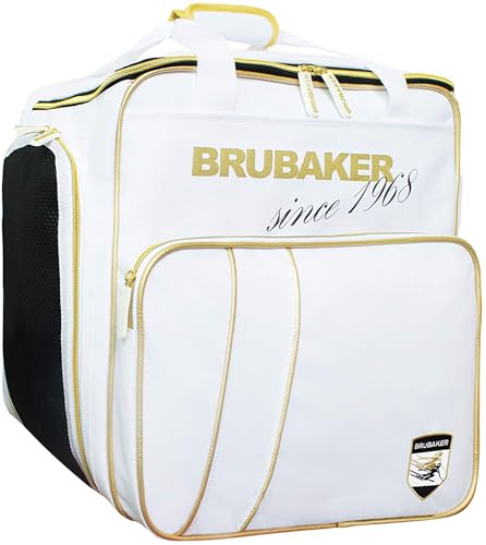 BRUBAKER Ski Boot Bag for Boots, Helmet, Gear and Apparel - White/Golden