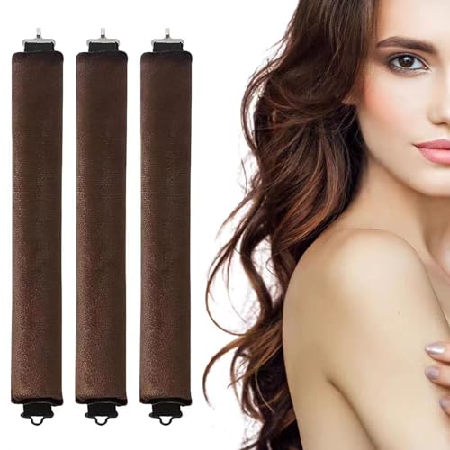3 Stück Locken Ohne Hitze,Heatless Curls,Lockenwickler über Nacht,Hair Curler Diy Haare,Overnight Hitzefreie Heat Haarband Lockenstab, Silk Heatless Curling Band,Lockenband für Alle Haartypen(Braun)