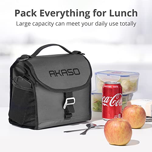 Image of AKASO Insulated Cooler Lunch Bag Packable Lunch Box 12 Can Cooler Bag with Adjustable Shoulder Strap for Office Picnic, Dark Gray