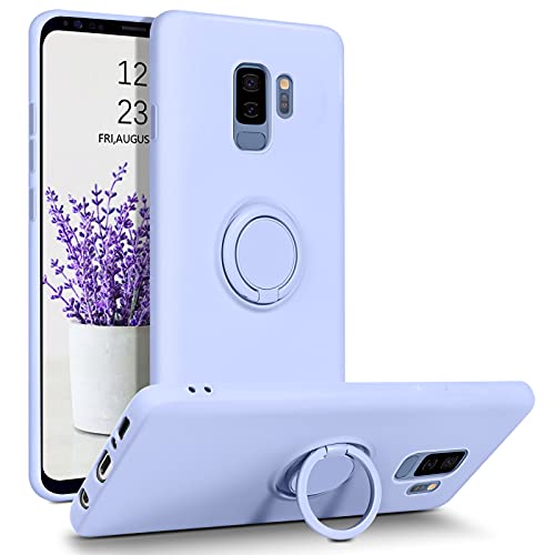 DUEDUE Samsung S9 Plus Case, Liquid Silicone Soft Gel Rubber Slim Cover with Ring Kickstand |Car Mount Function Shockproof Full Body Protective Anti Scratch Case for Galaxy S9 Plus, Purple