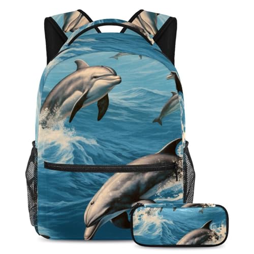 Sac à dos baleine bleue grand volume idéal pour les cours au lycée et les voyages de week-end