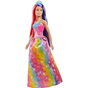 Barbie Dreamtopia Koninklijke pop (29 cm) met extra lang fantasiehaar in twee tinten, haarborstel, Tillbehör för hår’s en stylingaccessoires, cadeau voor kinderen van 3 – 7 jaar, GTF38