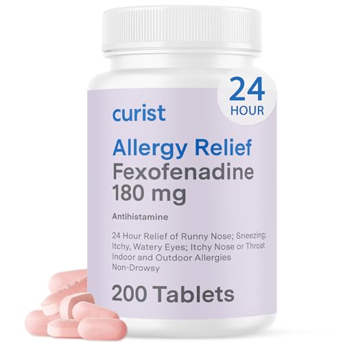 Curist Fexofenadine Hydrochloride 180mg (200 Tablets) Non Drowsy Allergy Medication - 24 Hour All Day Allergy Relief Tablets for Runny Nose, Itchy Eyes and Throat - Hay & Cedar Fever (200 Tablets)