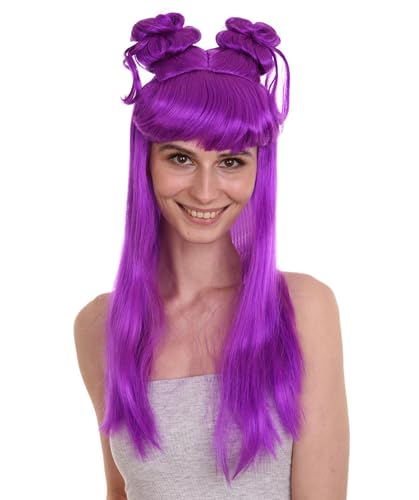 Wigs2you.com���f�B�[�X �t���E�B�b�O �c�C�����c�q�X�g���[�g ���b�h�u���E�� �O���t�� �ϔM�t�@�C�o�[ ���R�Ȏd�オ�� �R�X�v���E�A�j���E�C�x���g�p �y�� ���K - �l�I���p�[�v��(H-1228-NPURPL)
