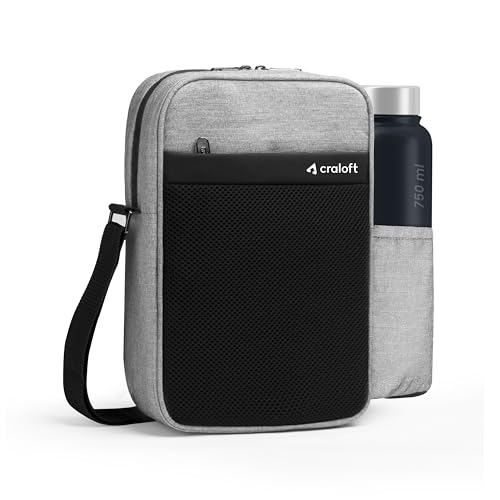 Image of CRALOFT Office Travel Sling Bag for Man and Women 11.5 inch Water-Resistant Premium Polyester Crossbody Shoulder Bag for Men with Bottle Holder Multi-pocket Messenger Side Bags for iPad Mobile Passport