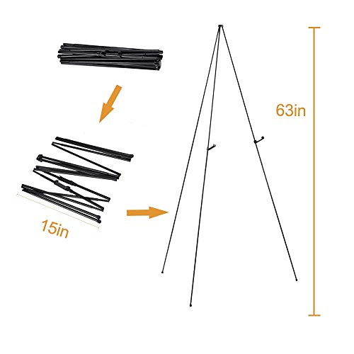 JIUYE-Folding-Easel-63-Tall-Instant-Display-Easel-Black-Steel-Metal-Telescoping-Art-Easel-Floor-Poster-Easel-3-Pack