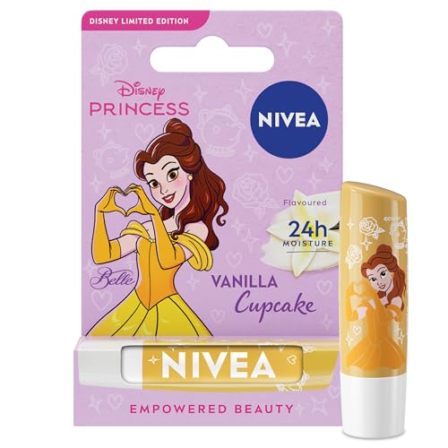 NIVEA Disney Princess Belle Limited Edition Vanilla Cupcake Lip Balm (4.8g) Unique Disney Princess Inspired Lip Balm for Kids Contains Moisturising Shea Butter for 24 Hour Moisture