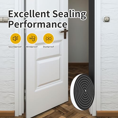 Image of Weather Stripping,High Density CR,Reduce Noise,1 in x 1 /2 in x 26Ft | Weather Stripping,Soundproof,Cold Insulation,Foam Insulation Tape for Door,Front Door Frame,Windows,Sliding Door,Black