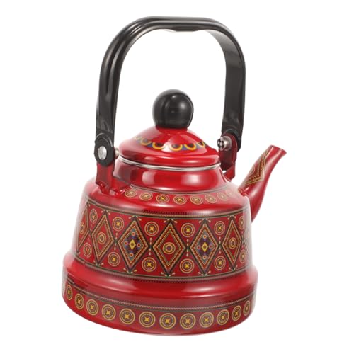 Ipetboom Hervidor de Esmalte de Gran Capacidad Tetera Resistente al Calor para Té y Café Mango Antiescaldado para Uso Hogar y Oficina Diseño Decorativo Vintage Roja