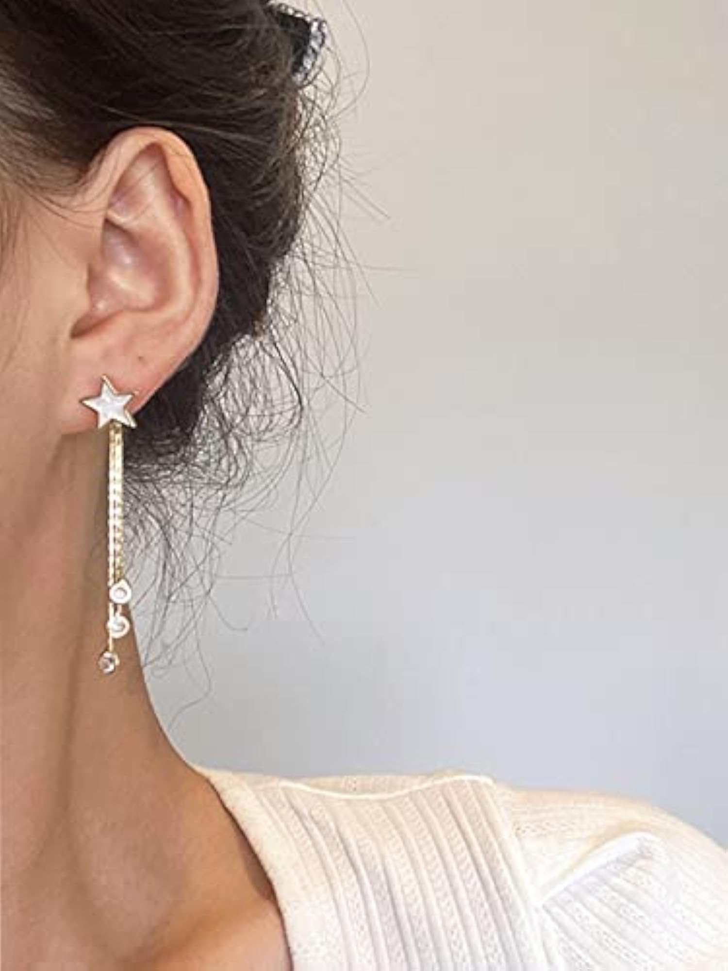 Women's Star Shaped Stud with Linear Chain Crystal Hanging Dangler Earrings