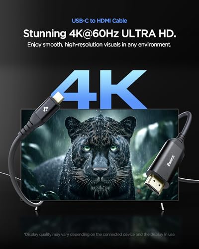 Image of Spigen USB-C to HDMI 2.0 Cable [4K@60Hz HDR] [32Ch Audio & CEC ] Zero-Flicker Premium for Home Theater, TPE & Gold Plated for Smartphones, Tablets, Laptops and Other USB-C Devices, 2M(6.6ft)- Black