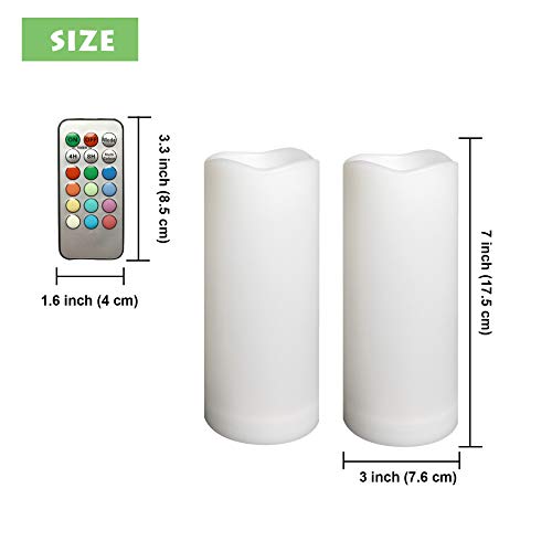 Image of Color Changing Outdoor Flameless Pillar Candles Remote Waterproof Battery Operated Electric LED Candle Set for Gift Home Party Wedding Supplies Garden Halloween Christmas Decoration, 2 Pack, 3 inch x 7 inch