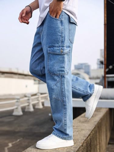 Image of TAGAS Men Relaxed FIT Denim Jeans | Cargo Denim Jeans | Multi Pocket Jeans Pant for Men | Men Loose Fit Denim Jeans |