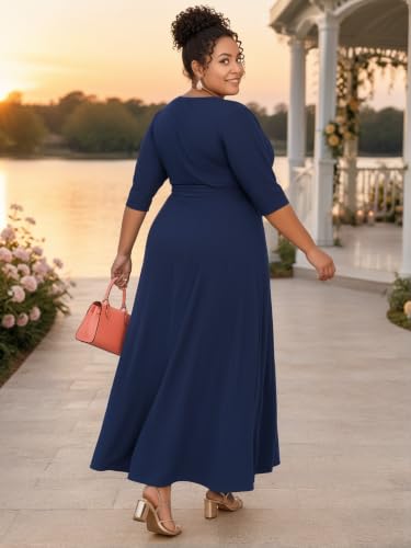 Image of SUZONANA Plus Size Maxi Dresses for Curcy Women Casual Loose 3 /4 Sleeve Long Dress with Belt