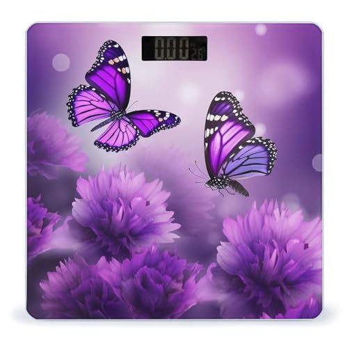 Báscula digital de baño con diseño floral y mariposas miniatura 1