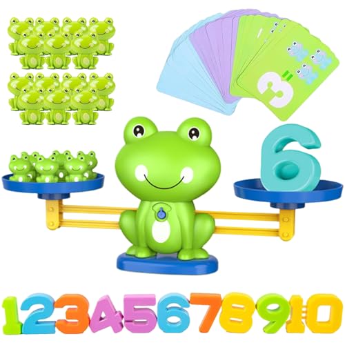 Odoukey Kits de Ciencia, Juguetes, Juego de Equilibrio de Rana, balanza de plástico, Juegos de matemáticas para jardín de Infantes con Tarjetas de números de Rana