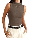 LOMON Sweaters Vest Women Spring Fall Sleeveless Tank Tops Wool Blend High Mock Neck Business Knit Work Clothes (Coffee L)