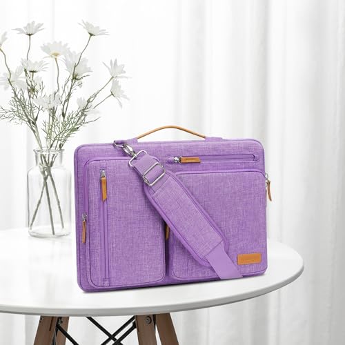 Image of MOSISO 360 Protective Laptop Shoulder Bag,14 inch Computer Bag Compatible with MacBook Air 15 inch M4 M3 A3114 M2 A2941 /Pro A1990 A1707,Side Open Messenger Bag with 4 Zipper Pockets&Handle, Lilac
