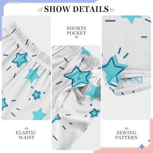 Boys' Pants Doodle Blue Stars Shining Rays White Long Bottoms Jogger Pants Elastic Waist Trousers with Pockets S-XL4