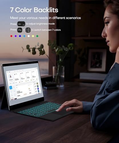 Image of Surface Pro Keyboard for 11 /10 /9 /8 /X 13 Inch, Ultra-Slim Wireless Bluetooth Surface Keyboard with Palm-Rejection Trackpad, 7-Color Backlit, Sleep /Wake Function, Long Battery Life