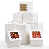 Moretoes 15Pcs 6X6X5In Cake Boxes Bakery Carriers, Small Bento Cake Containers Cookie Boxes With Window, White Mini Cupcake Carriers Treat Containers For Dessert, Mother's Day, Valentine's Day