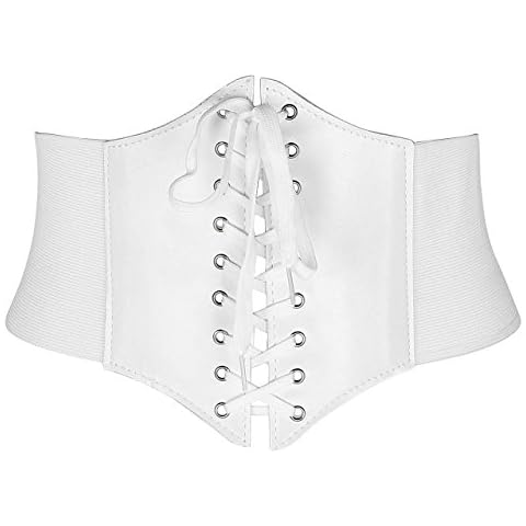 CHIC DIARY Women's Wide Stretchy Cinch Belt Tied Waspie Corset Belts Waistband (White) Cover