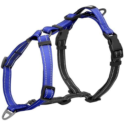 Dog Harness,Adjustable No Pull Dog Harness,Y-Shaped Design, Balance Harness with Reflective, Ideal for Large Dog Training Hiking, Easy Walk Harness,Durable High-Tensile Nylon Blue-L