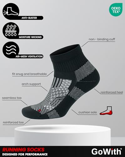 Image of GoWith 2 /4 Pairs Quarter Running Socks for Men & Women, Athletic Anti-Blister Cushioned Seamless Padded Ancle Socks