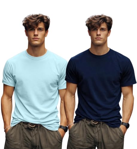 Image of INKKR Men's Solid Round Neck Half Sleeve Classic Cotton Bio-wash T-Shirt Combo | Crew Neck Cotton Tshirt for Men Combo