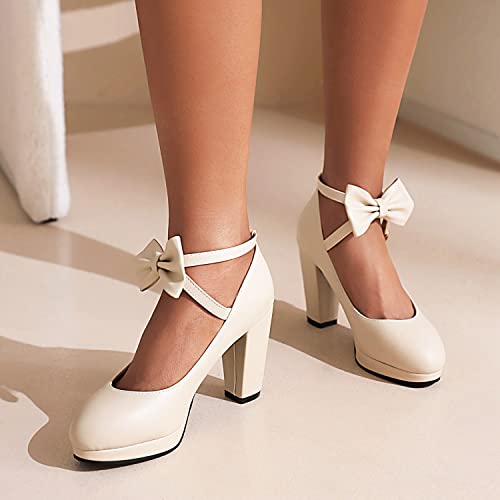 Image of ForeMode Fashion Women T-Strap High Heels Bow Platform Round Toe Pumps Leather Summer Sweet Shoes