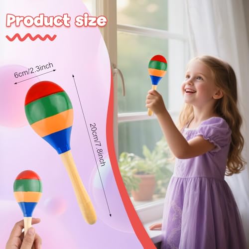 image for 2 Pcs Maracas Hand Percussion Rattles, PLULON Colorful Wooden Maracas 