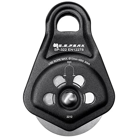 S.E.PEAK 30kN Upgraded Rescue Single Pulley Sheave with Swing Plate,CE High Strength Pulley for Backyard Zipline, Climbing, Rock Rescue Lifting, Hauling, Fit Rope up to 13 mm/Holds Up to 6750lbs,Black Cover