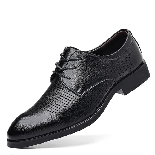 Mens Formal Dress Shoes for Men, Breathable Hollow Round Toe Lace-up Classic Formal Oxfords Leather Dress Shoes for Business Wedding