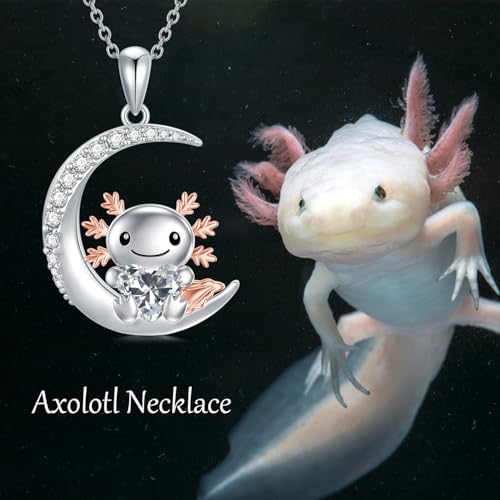 Image of PROESS Animal Birthstone Necklace 925 Sterling Silver Otter /Axolotl /Hippo /Elephant /Dachshund /Monkey /Red Panda Pendant Necklace Animal Birthstone Jewelry Gifts for Women