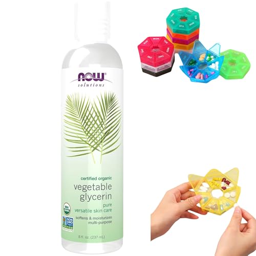 Made for NOW Solutions, Organic Vegetable Glycerin Oil, 100% Pure, Softening and Moistrizing Multi-Purpose Skin Care, 8-Ounce + Bonus Pill Box 7 Days Mini -  Generic/Now