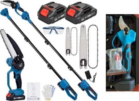 Professional Pole Saw, Garden Pruning and Trimming Tool for Tree Branches (Blue-with Pruning Shear)